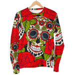 Rose Floral Sugar Skull Pattern Print Men's Crewneck Sweatshirt GearFrost