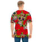 Rose Floral Sugar Skull Pattern Print Men's T-Shirt