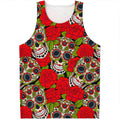 Rose Floral Sugar Skull Pattern Print Men's Tank Top
