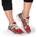 Rose Floral Sugar Skull Pattern Print Mesh Knit Shoes GearFrost
