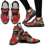 Rose Floral Sugar Skull Pattern Print Mesh Knit Shoes GearFrost