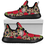 Rose Floral Sugar Skull Pattern Print Mesh Knit Shoes GearFrost