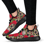 Rose Floral Sugar Skull Pattern Print Mesh Knit Shoes GearFrost
