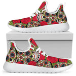 Rose Floral Sugar Skull Pattern Print Mesh Knit Shoes GearFrost