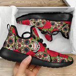 Rose Floral Sugar Skull Pattern Print Mesh Knit Shoes GearFrost