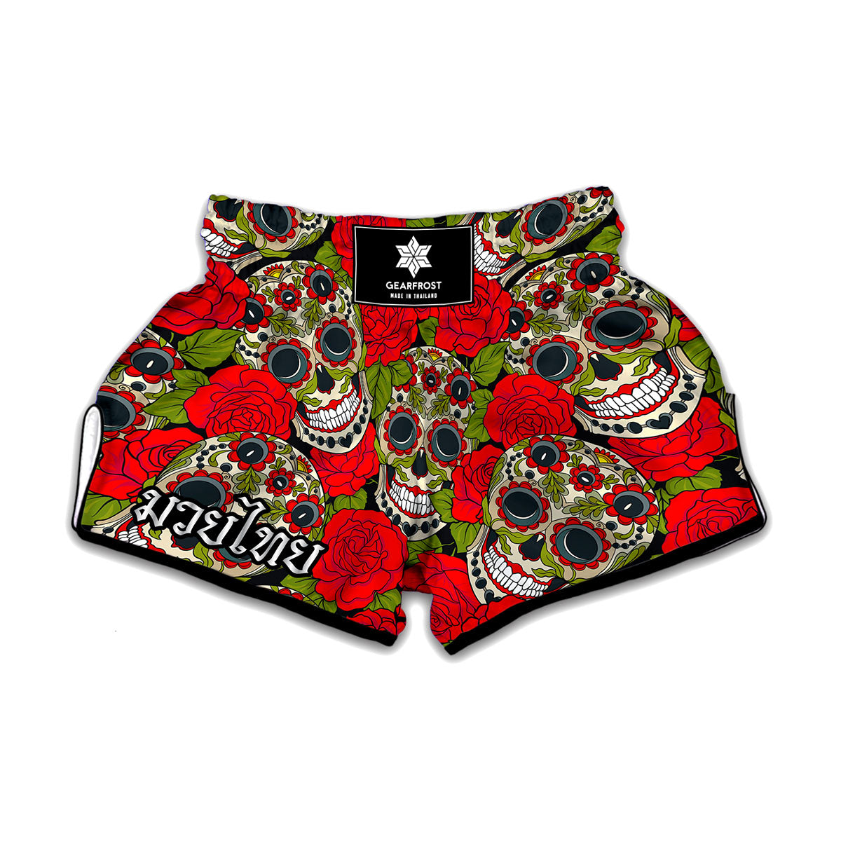 Rose Floral Sugar Skull Pattern Print Muay Thai Boxing Shorts