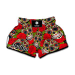 Rose Floral Sugar Skull Pattern Print Muay Thai Boxing Shorts