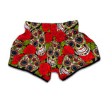 Rose Floral Sugar Skull Pattern Print Muay Thai Boxing Shorts