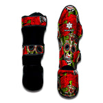 Rose Floral Sugar Skull Pattern Print Muay Thai Shin Guard