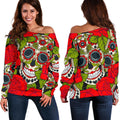 Rose Floral Sugar Skull Pattern Print Off The Shoulder Sweatshirt