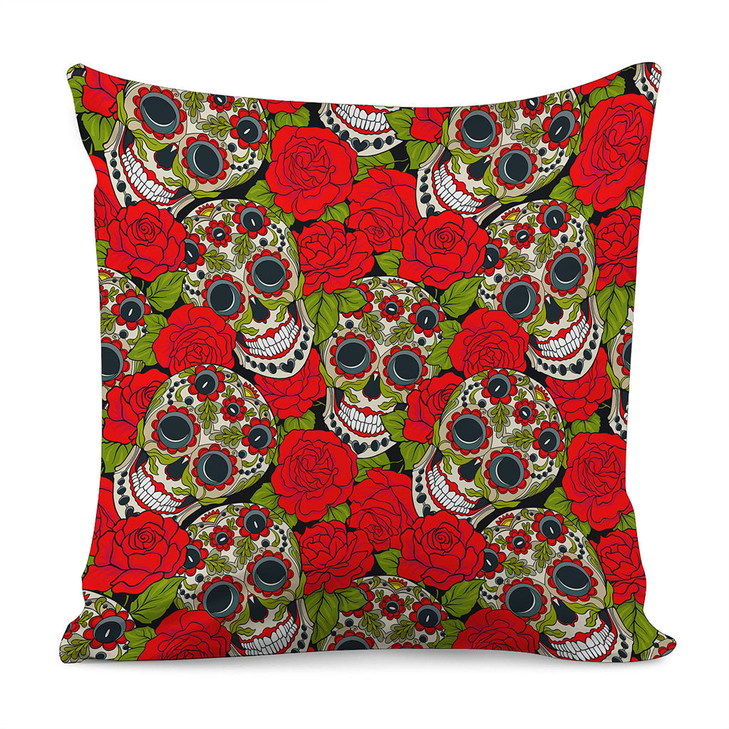 Rose Floral Sugar Skull Pattern Print Pillow Cover