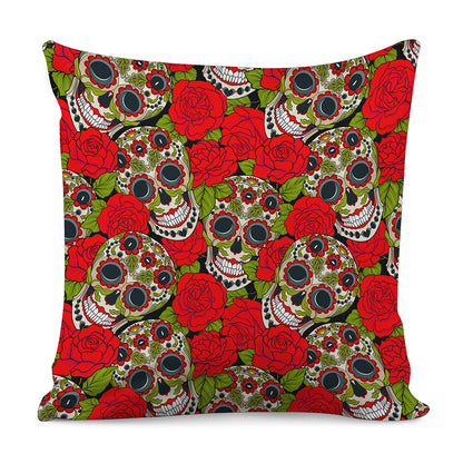 Rose Floral Sugar Skull Pattern Print Pillow Cover