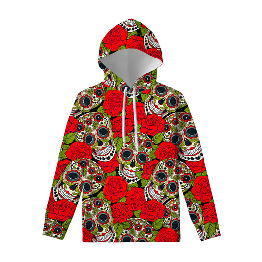 Rose Floral Sugar Skull Pattern Print Pullover Hoodie