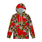 Rose Floral Sugar Skull Pattern Print Pullover Hoodie