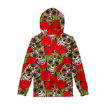 Rose Floral Sugar Skull Pattern Print Pullover Hoodie