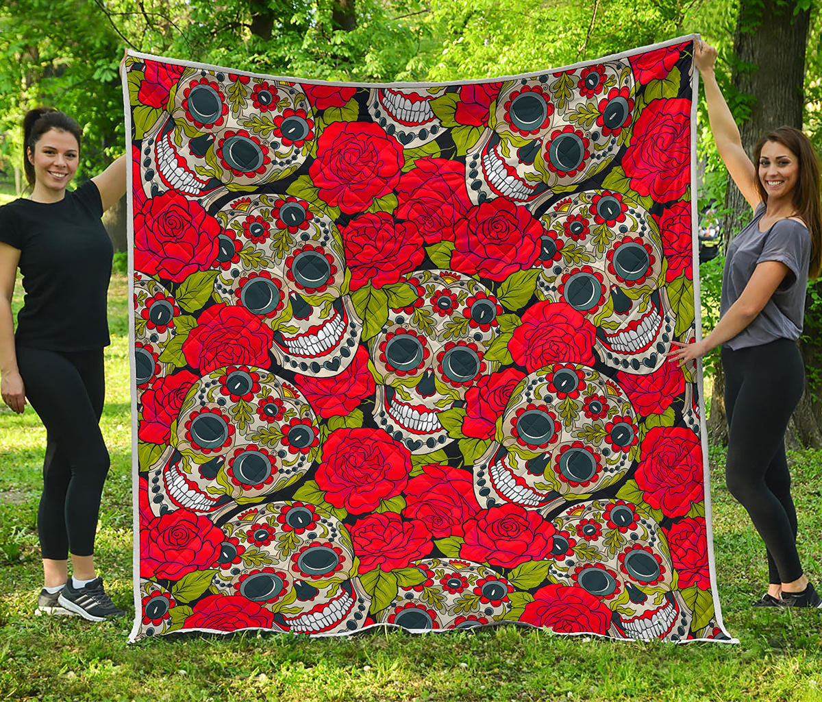 Rose Floral Sugar Skull Pattern Print Quilt