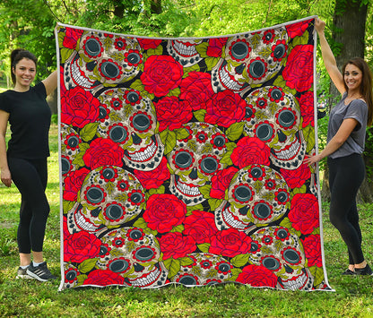 Rose Floral Sugar Skull Pattern Print Quilt