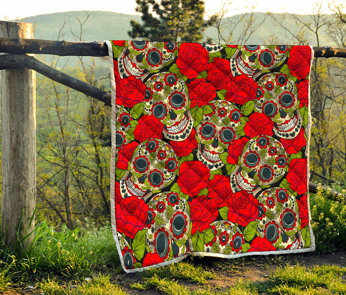 Rose Floral Sugar Skull Pattern Print Quilt