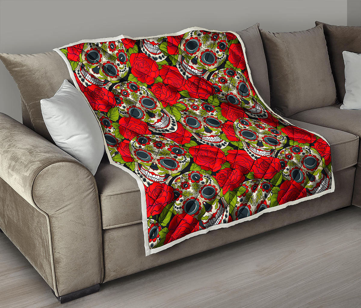 Rose Floral Sugar Skull Pattern Print Quilt