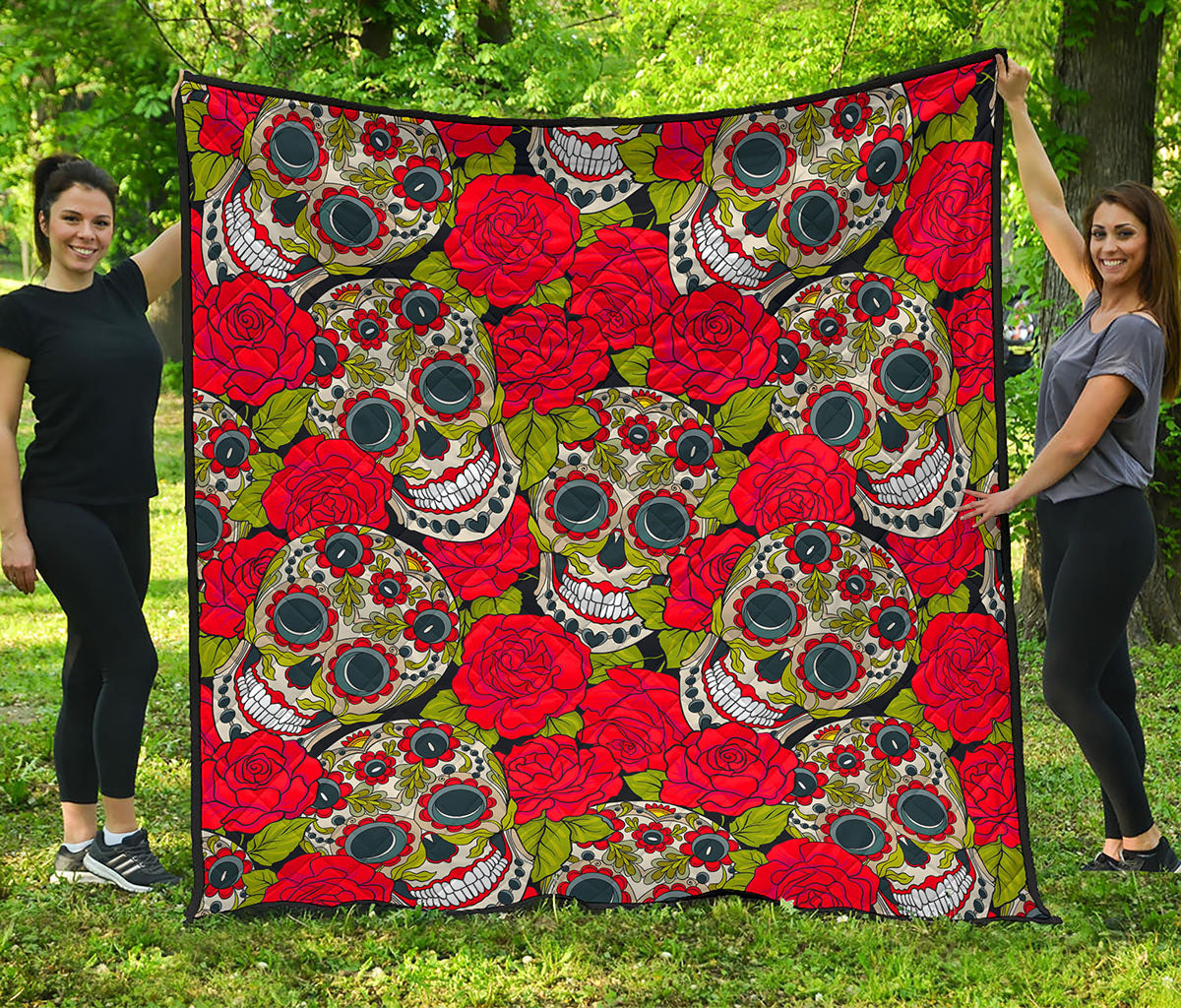 Rose Floral Sugar Skull Pattern Print Quilt