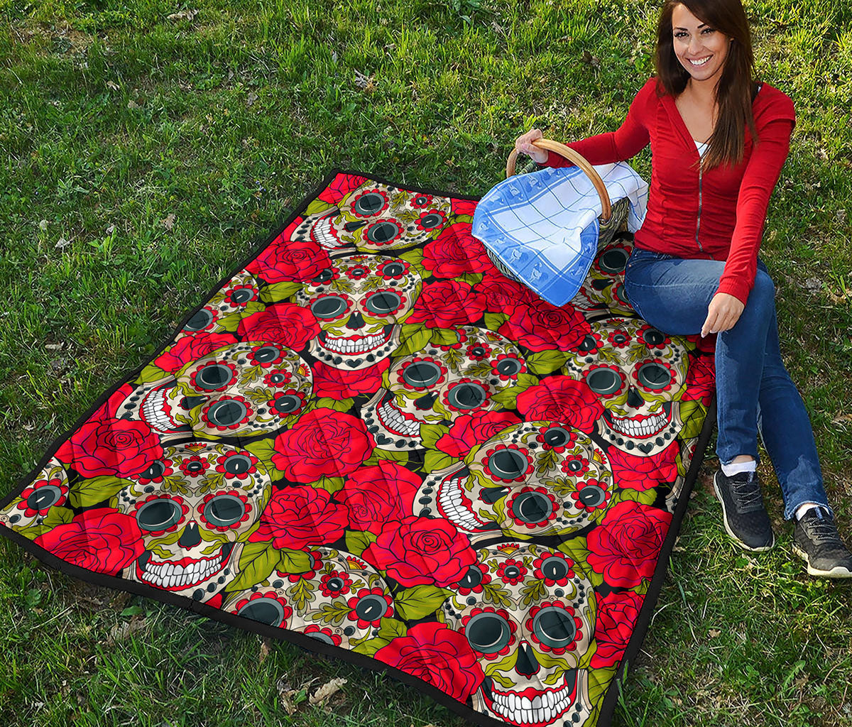Rose Floral Sugar Skull Pattern Print Quilt