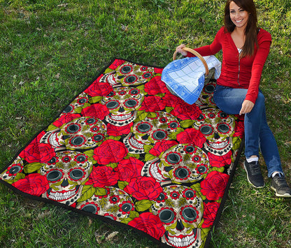 Rose Floral Sugar Skull Pattern Print Quilt