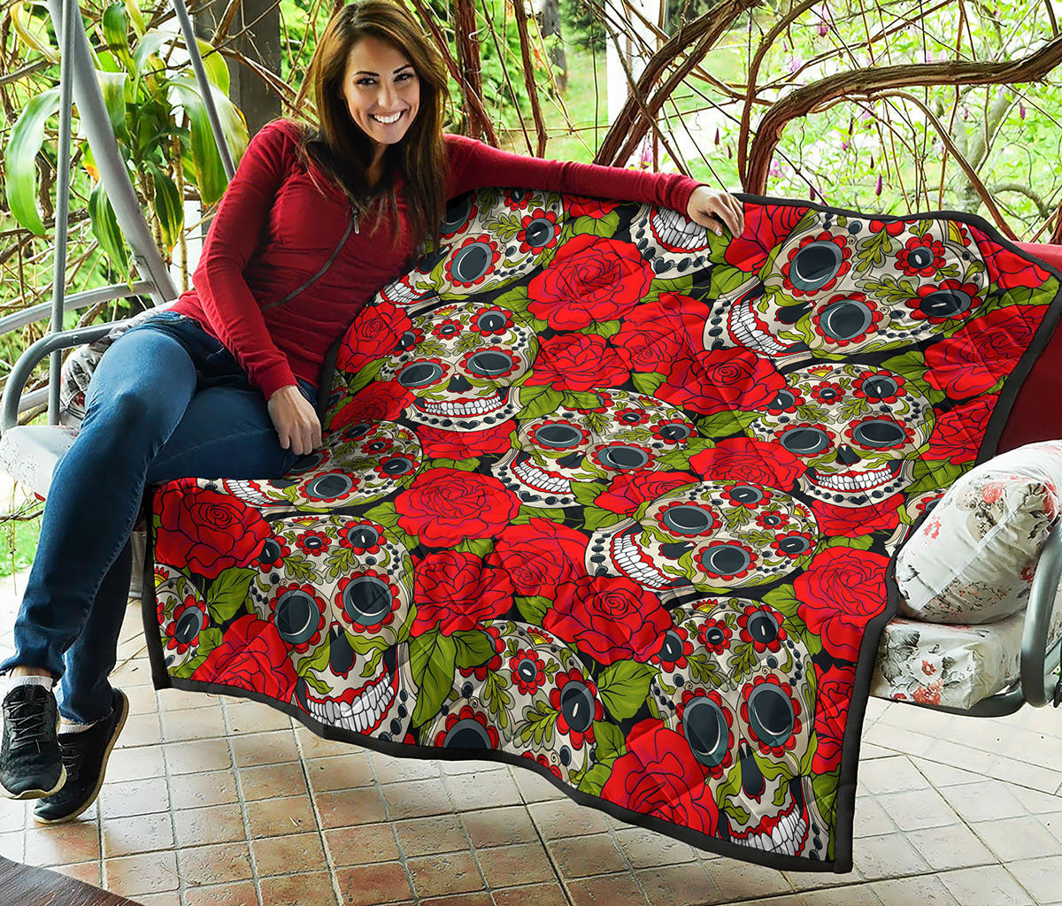 Rose Floral Sugar Skull Pattern Print Quilt