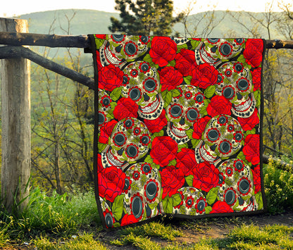 Rose Floral Sugar Skull Pattern Print Quilt