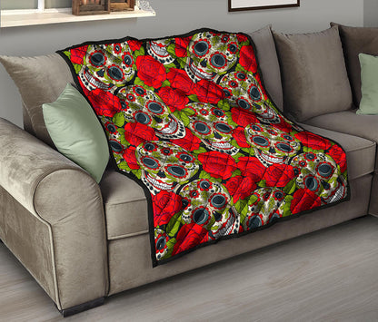 Rose Floral Sugar Skull Pattern Print Quilt