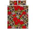 Rose Floral Sugar Skull Pattern Print Quilt Bed Set