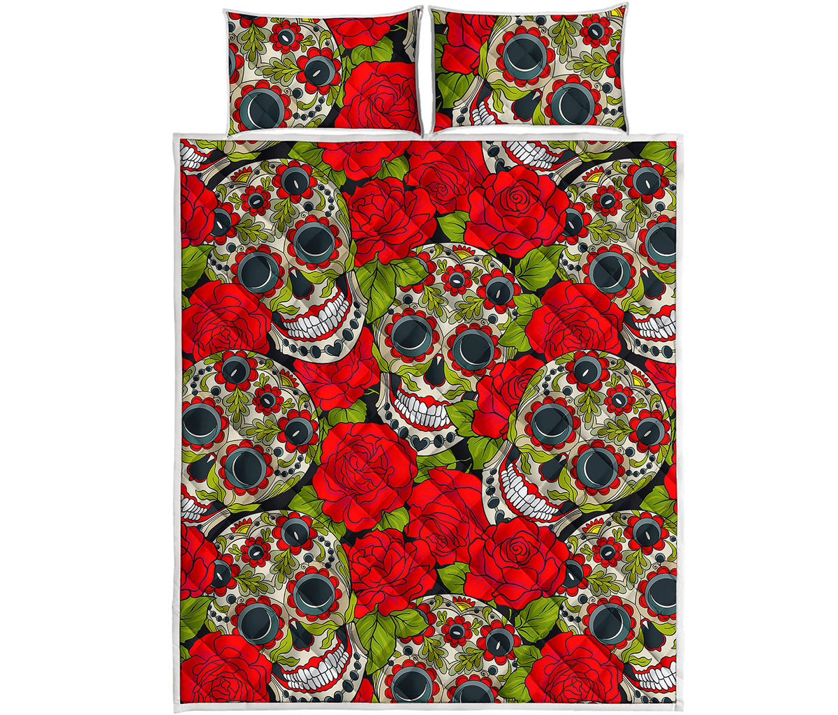 Rose Floral Sugar Skull Pattern Print Quilt Bed Set