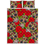 Rose Floral Sugar Skull Pattern Print Quilt Bed Set
