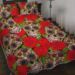 Rose Floral Sugar Skull Pattern Print Quilt Bed Set