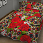 Rose Floral Sugar Skull Pattern Print Quilt Bed Set