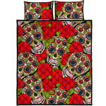 Rose Floral Sugar Skull Pattern Print Quilt Bed Set
