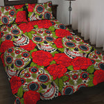 Rose Floral Sugar Skull Pattern Print Quilt Bed Set