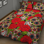 Rose Floral Sugar Skull Pattern Print Quilt Bed Set