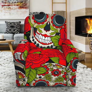 Rose Floral Sugar Skull Pattern Print Recliner Slipcover