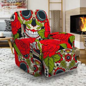 Rose Floral Sugar Skull Pattern Print Recliner Slipcover