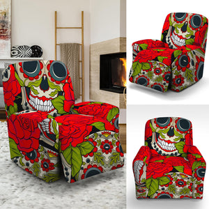 Rose Floral Sugar Skull Pattern Print Recliner Slipcover