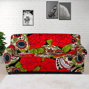 Rose Floral Sugar Skull Pattern Print Sofa Cover