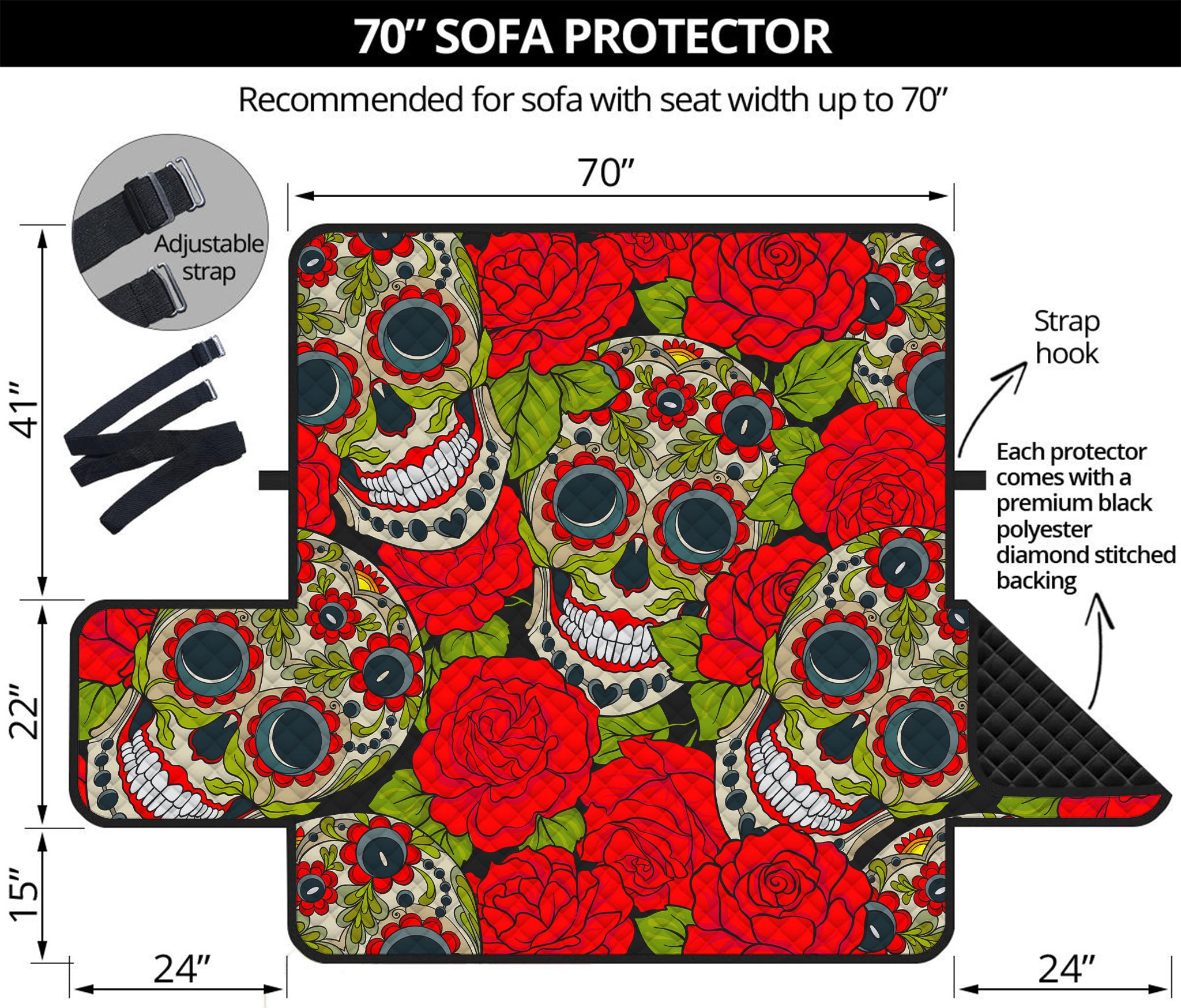 Rose Floral Sugar Skull Pattern Print Sofa Protector