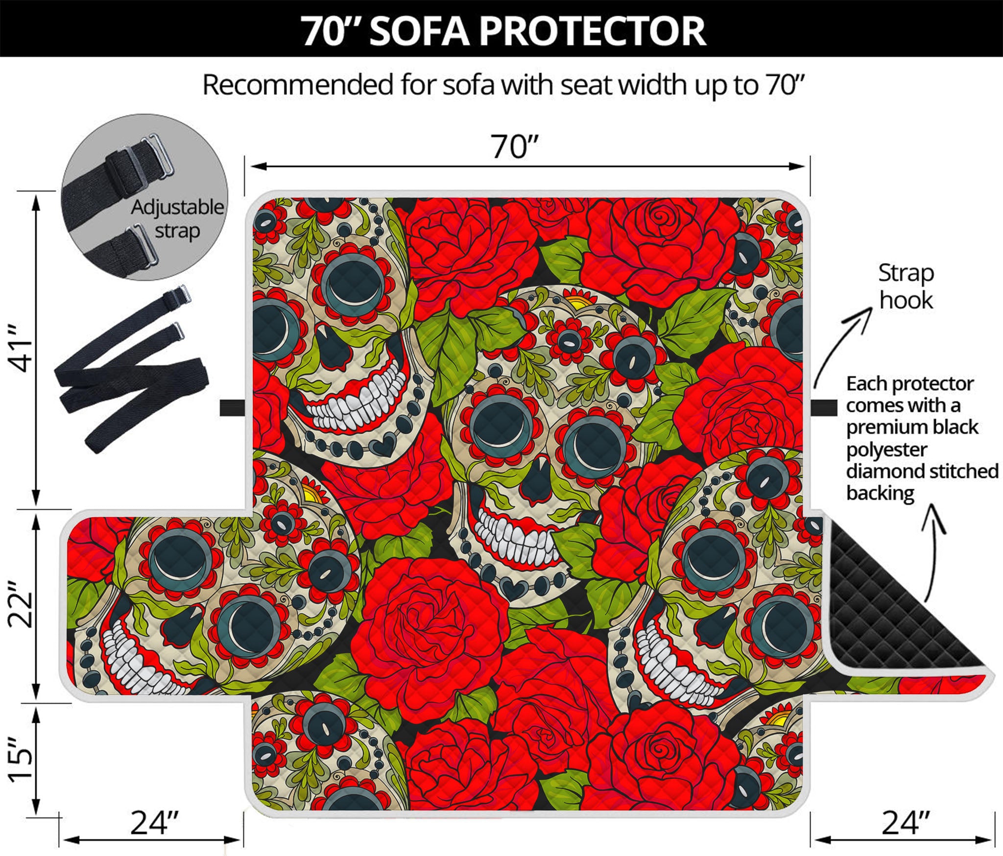 Rose Floral Sugar Skull Pattern Print Sofa Protector