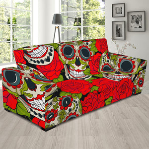 Rose Floral Sugar Skull Pattern Print Sofa Slipcover