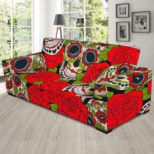 Rose Floral Sugar Skull Pattern Print Sofa Slipcover