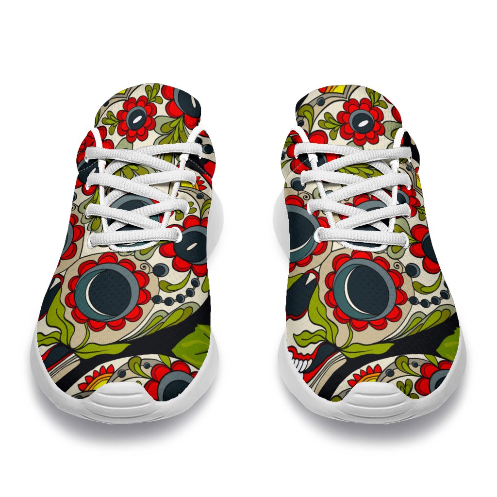Rose Floral Sugar Skull Pattern Print Sport Shoes GearFrost