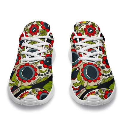 Rose Floral Sugar Skull Pattern Print Sport Shoes GearFrost