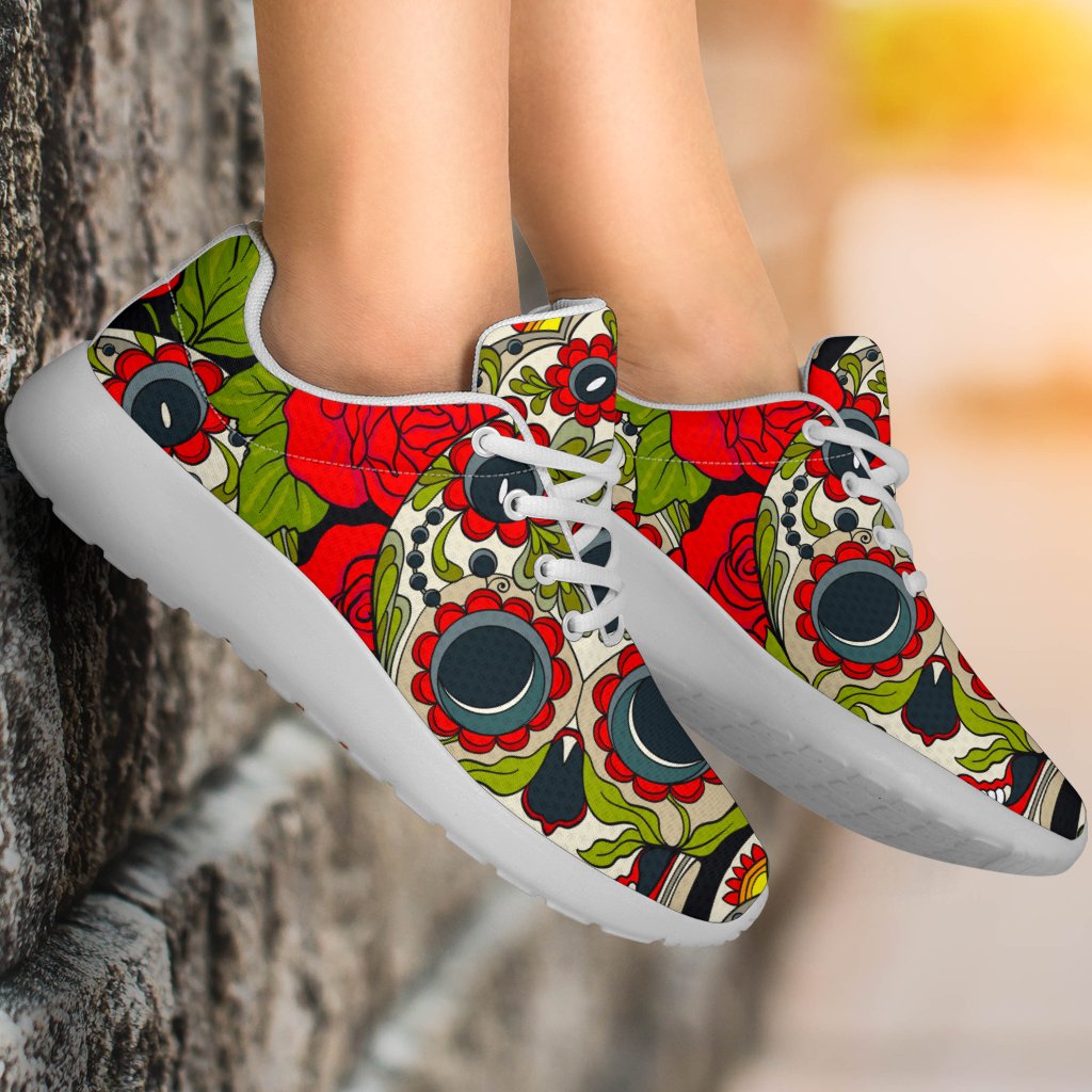 Rose Floral Sugar Skull Pattern Print Sport Shoes GearFrost