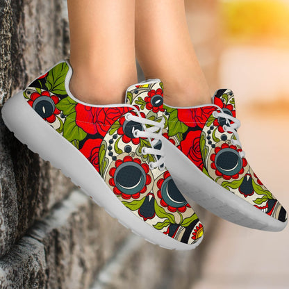 Rose Floral Sugar Skull Pattern Print Sport Shoes GearFrost