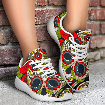 Rose Floral Sugar Skull Pattern Print Sport Shoes GearFrost